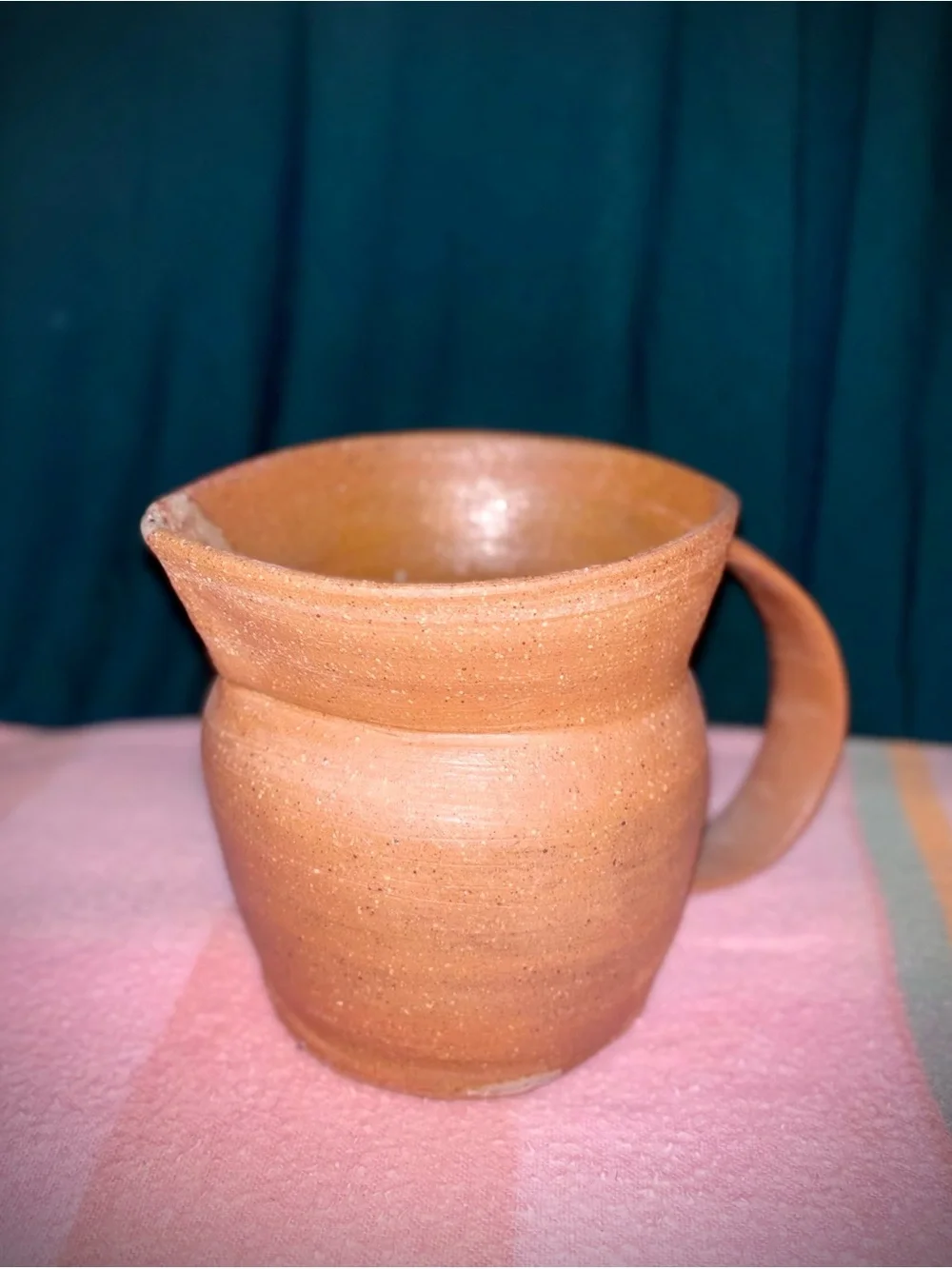 Vtg 1980s Handmade Raw Terracotta Earthenware Pottery Pitcher